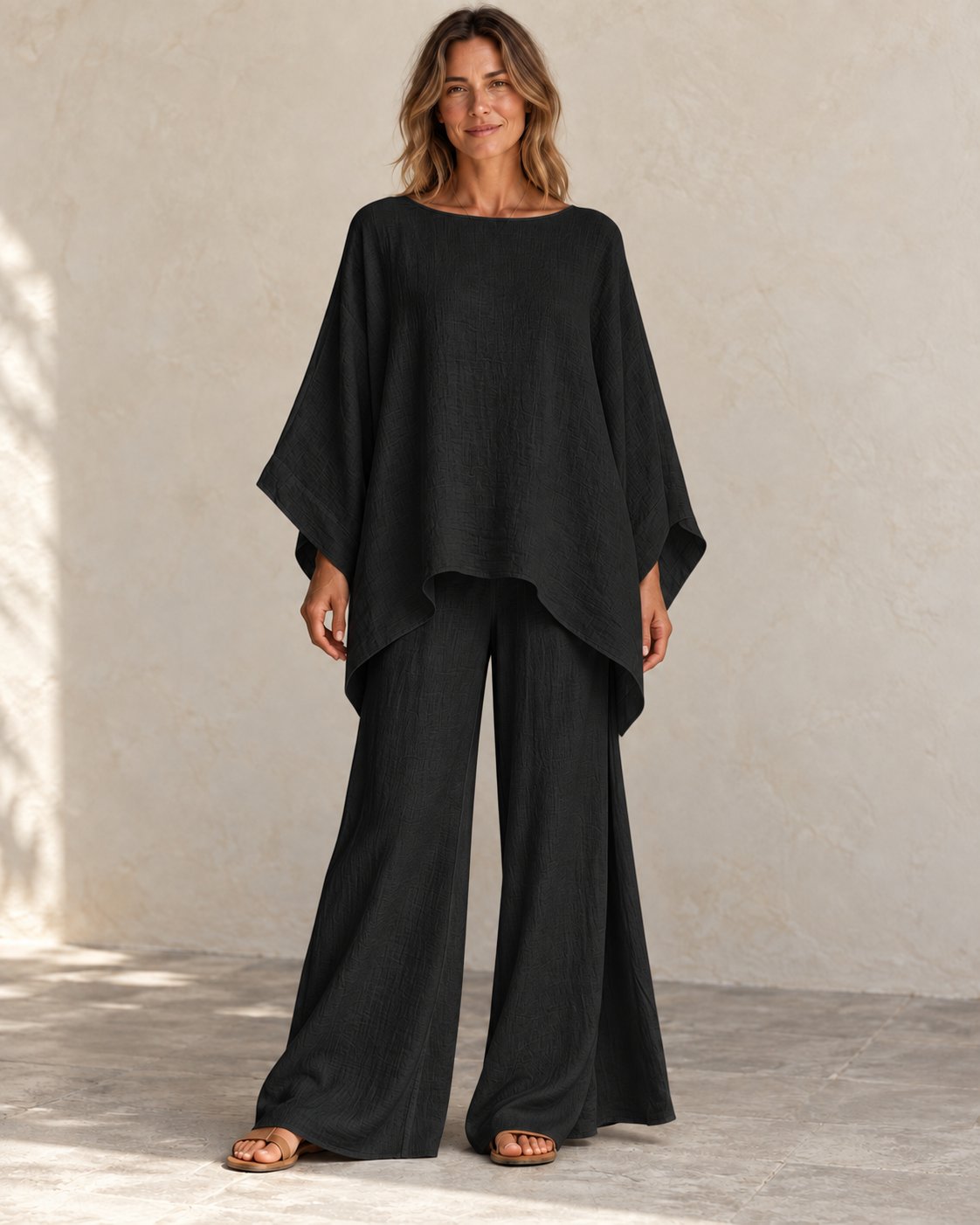 Amelia | Batwing Wide-Leg Set — Black