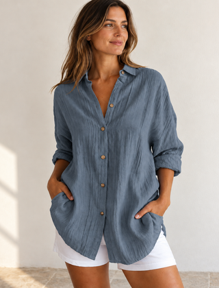 Bea | Oversized Button-Down Shirt — Gray