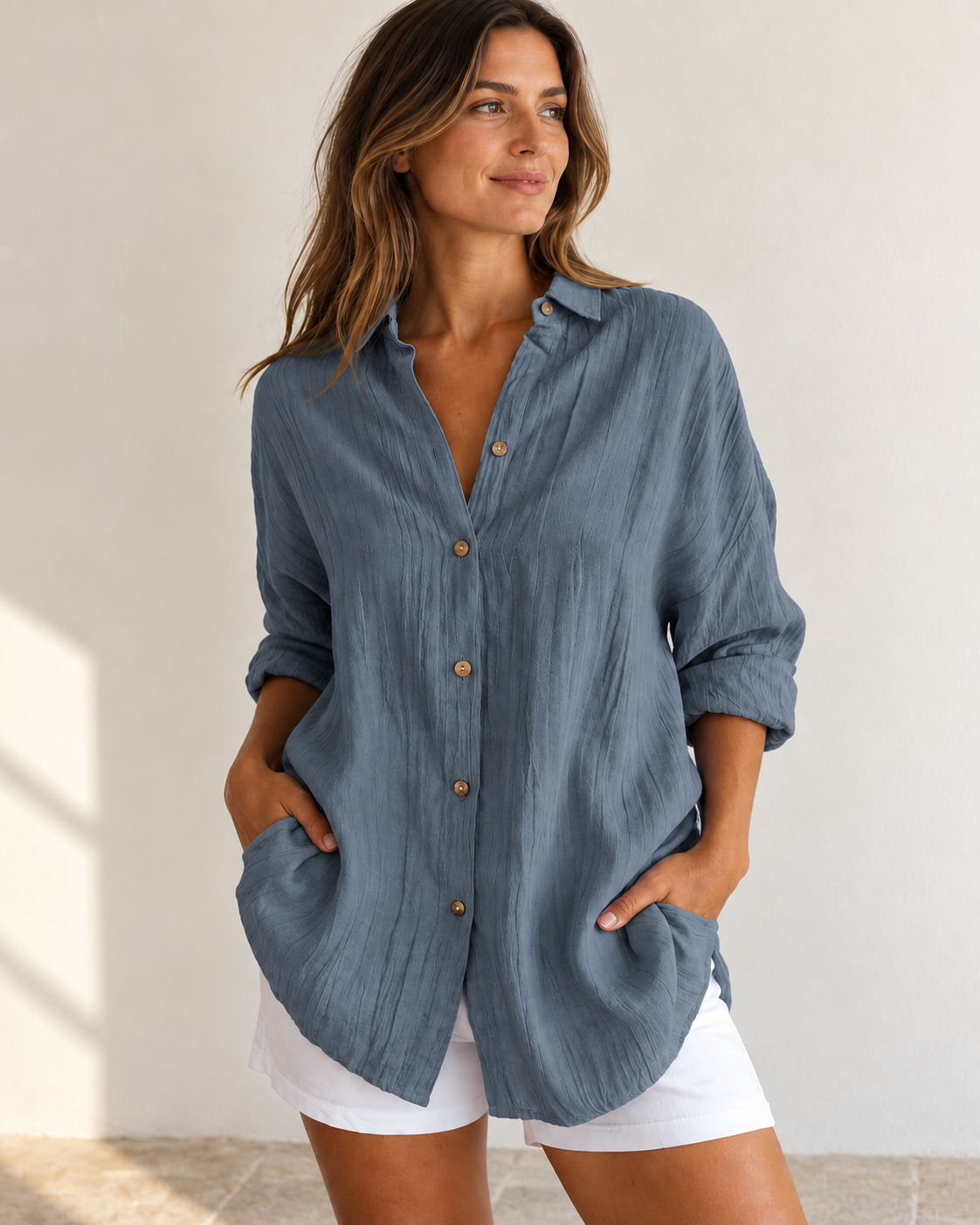 Bea | Oversized Button-Down Shirt — Gray
