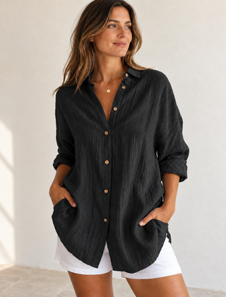 Bea | Oversized Button-Down Shirt — Black