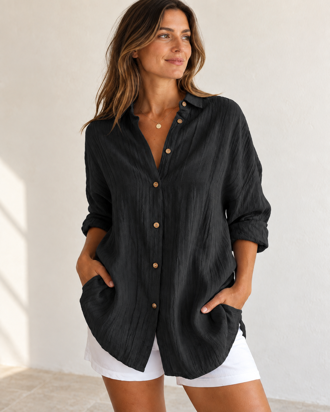 Bea | Oversized Button-Down Shirt — Black