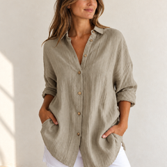 Bea | Oversized Button-Down Shirt — Khaki