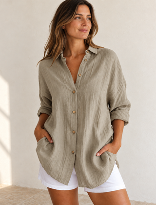Bea | Oversized Button-Down Shirt — Khaki
