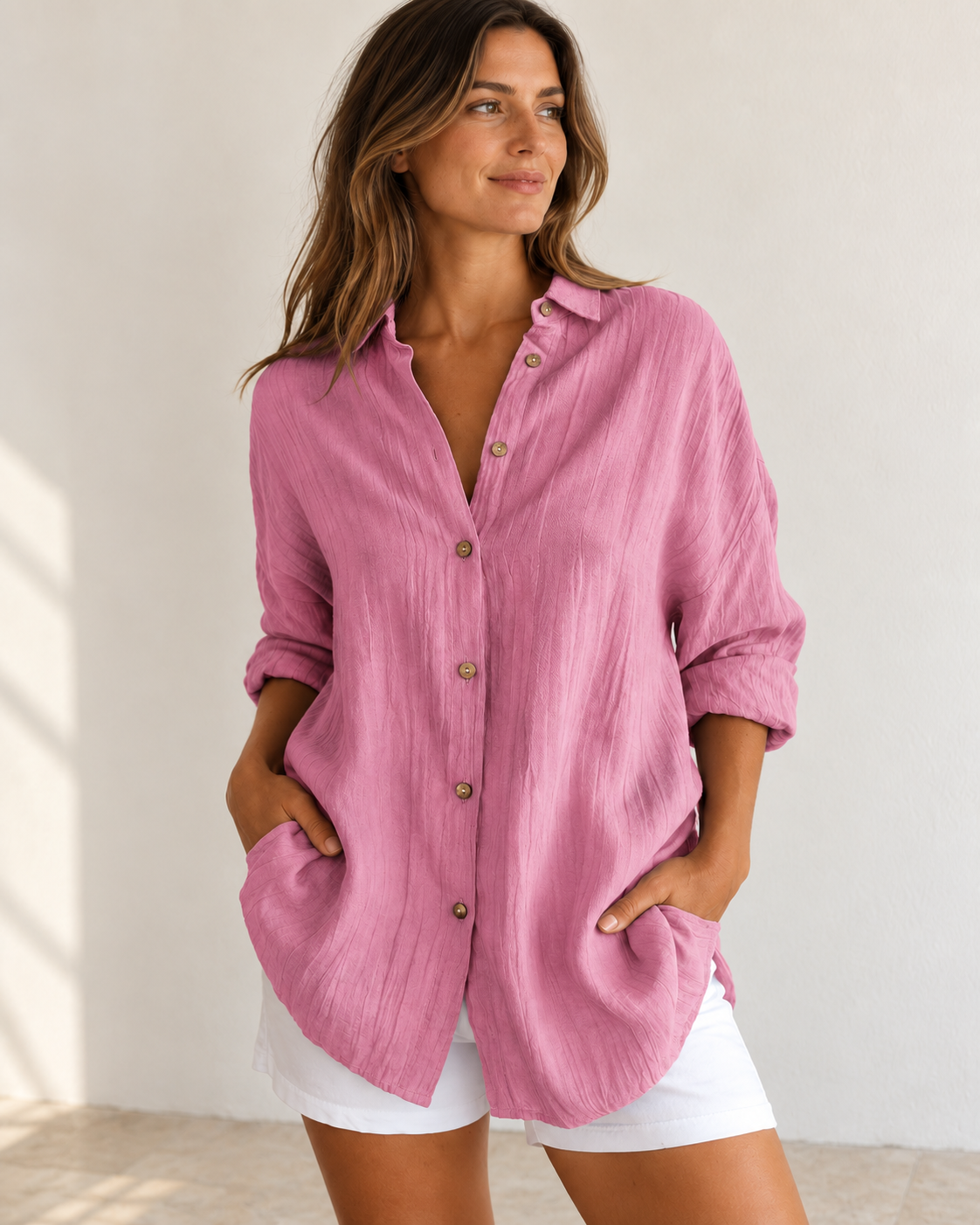 Bea | Oversized Button-Down Shirt — Pink