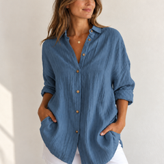 Bea | Oversized Button-Down Shirt — Dark Blue