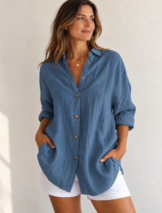 Bea | Oversized Button-Down Shirt — Dark Blue