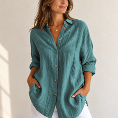 Bea | Oversized Button-Down Shirt — Teal Green