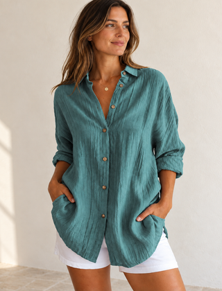 Bea | Oversized Button-Down Shirt — Teal Green