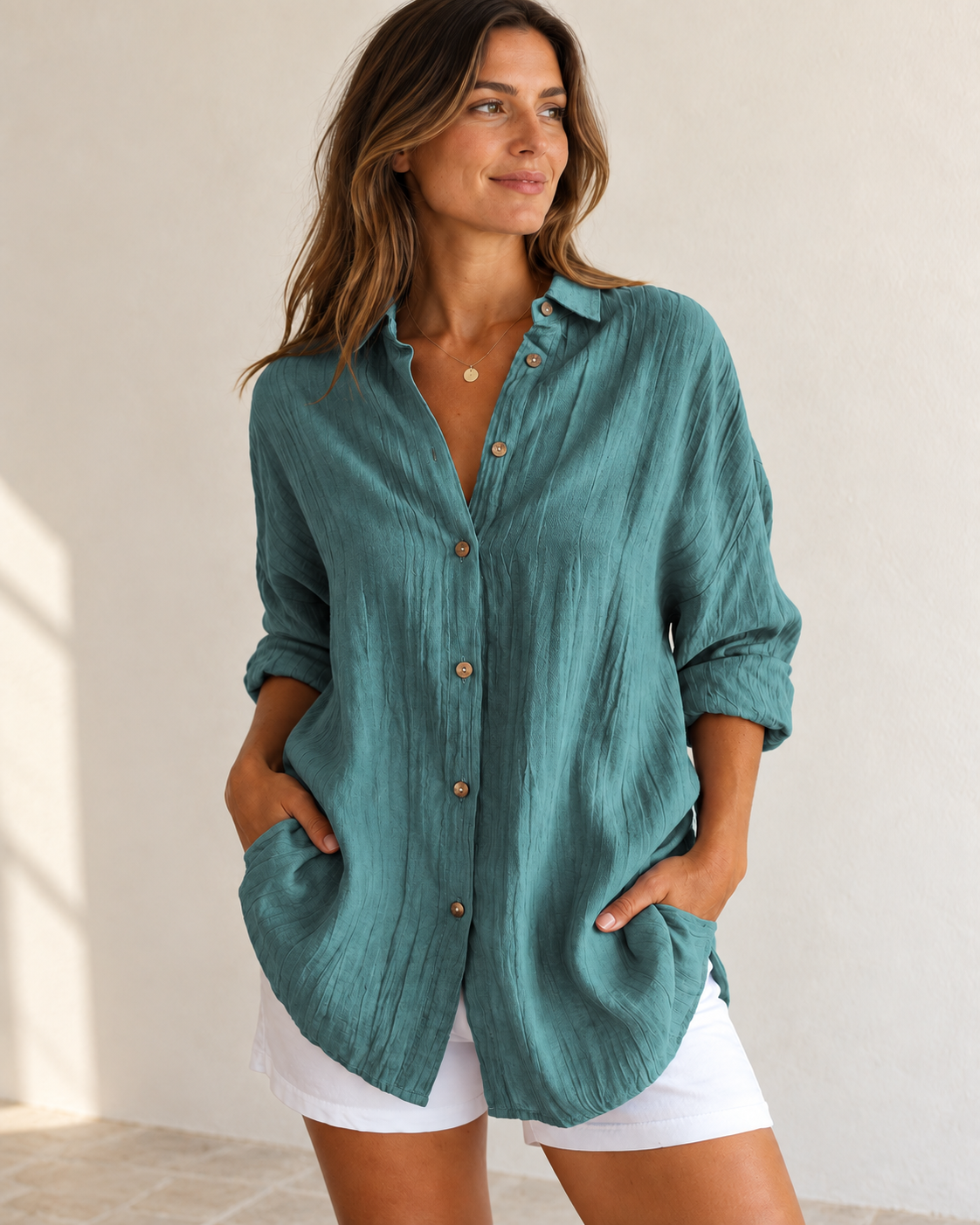 Bea | Oversized Button-Down Shirt — Teal Green