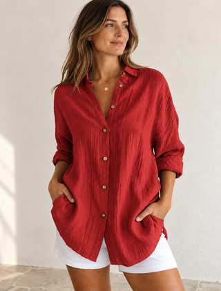 Bea | Oversized Button-Down Shirt — Red