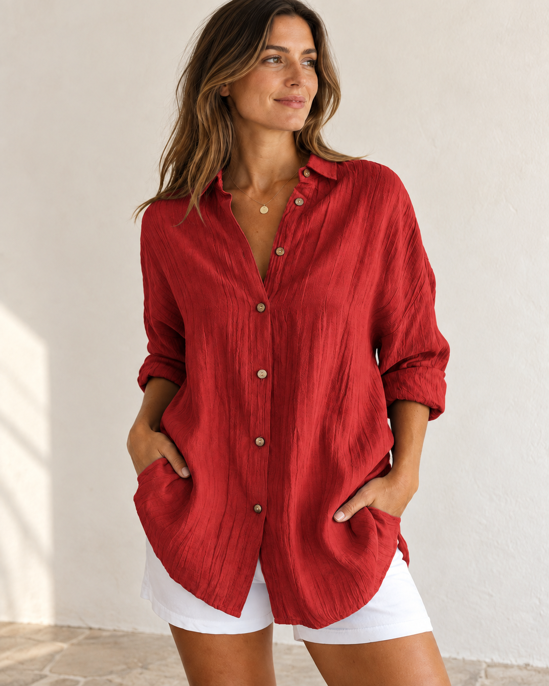 Bea | Oversized Button-Down Shirt — Red
