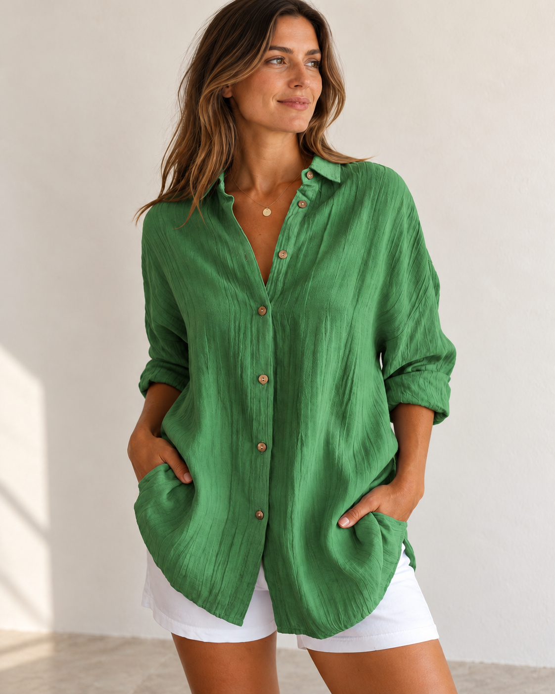 Bea | Oversized Button-Down Shirt — Green