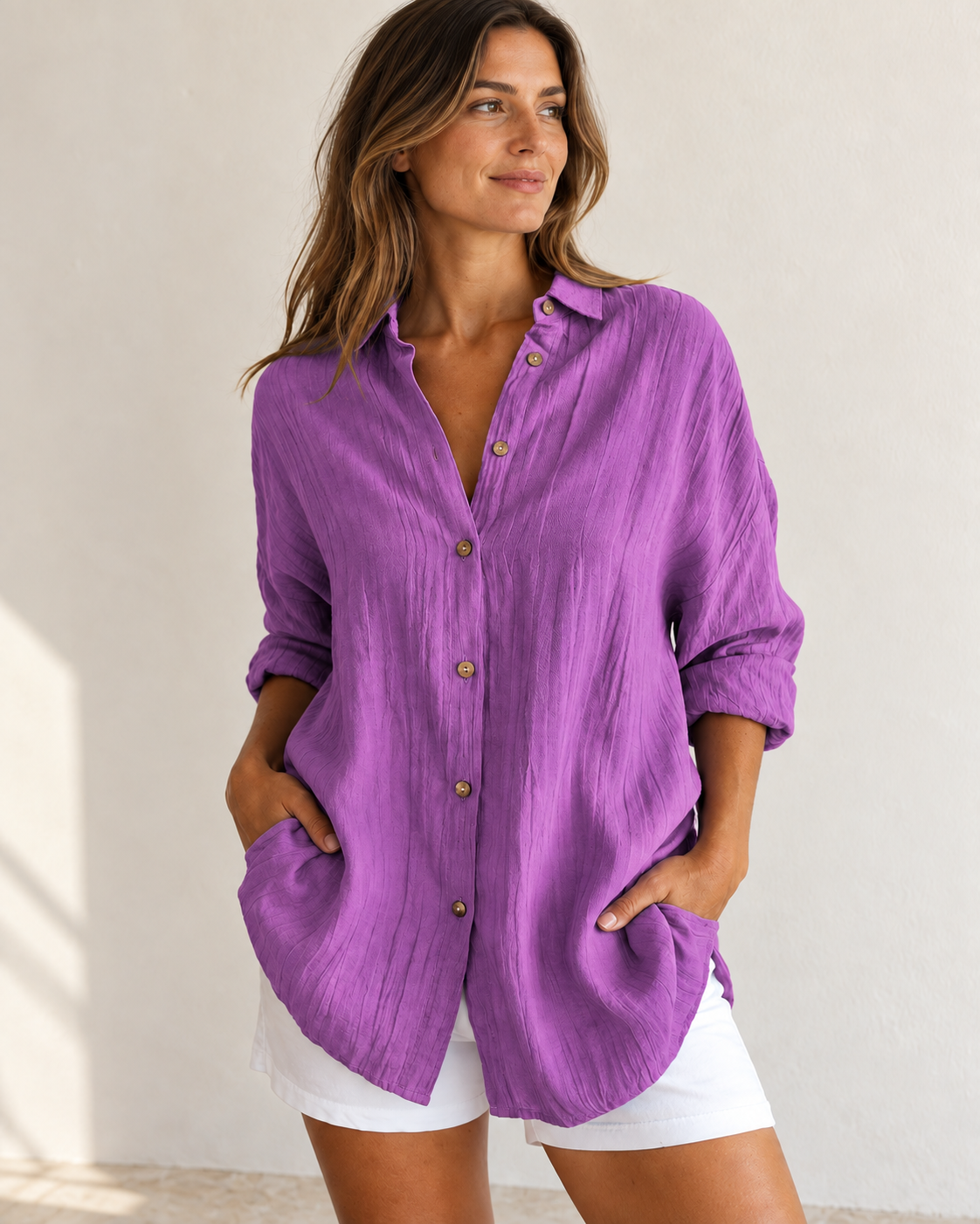 Bea | Oversized Button-Down Shirt — Purple