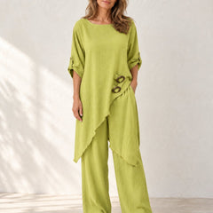 Elara | Asymmetric Wide-Leg Set — Yellow