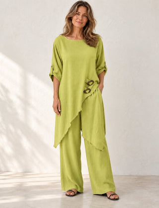 Elara | Asymmetric Wide-Leg Set — Yellow
