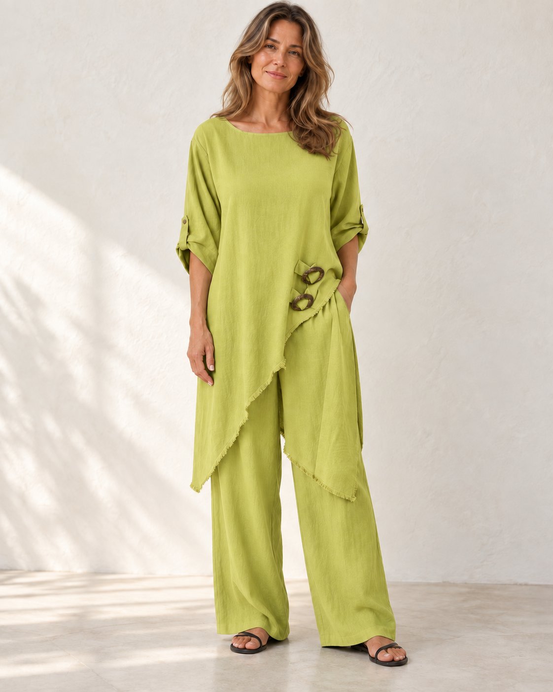 Elara | Asymmetric Wide-Leg Set — Yellow