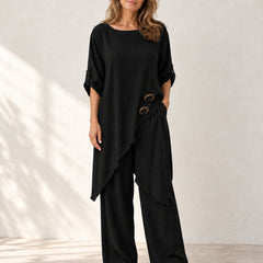 Elara | Asymmetric Wide-Leg Set — Black