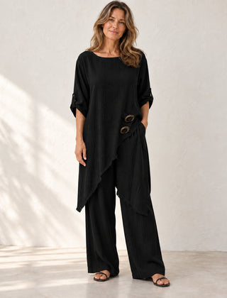 Elara | Asymmetric Wide-Leg Set — Black