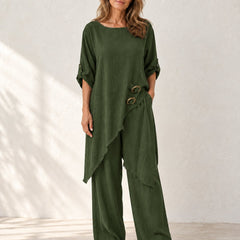 Elara | Asymmetric Wide-Leg Set — Green