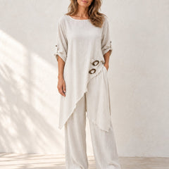Elara | Asymmetric Wide-Leg Set — White