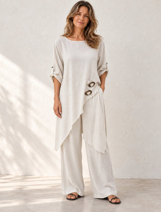 Elara | Asymmetric Wide-Leg Set — White