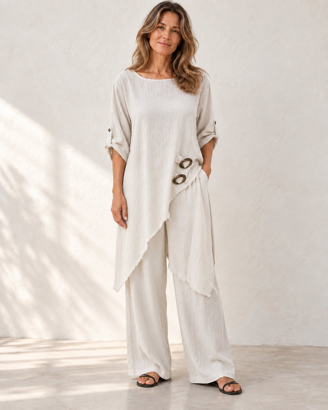 Elara | Asymmetric Wide-Leg Set — White