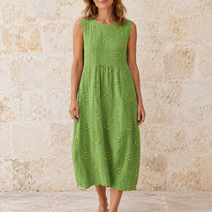Fern | Textured Sleeveless Midi Dress — Green, front view