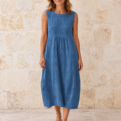 Fern | Textured Sleeveless Midi Dress — Blue