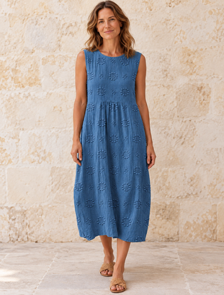 Fern | Textured Sleeveless Midi Dress — Blue