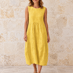 Fern | Textured Sleeveless Midi Dress — Yellow