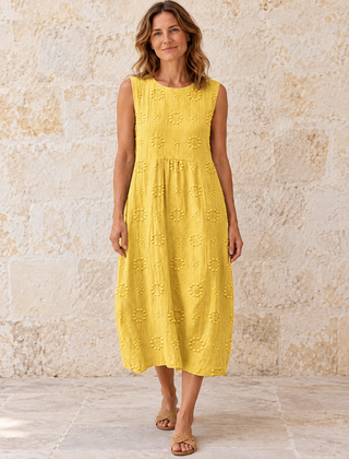 Fern | Textured Sleeveless Midi Dress — Yellow