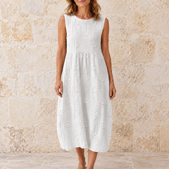 Fern | Textured Sleeveless Midi Dress — White