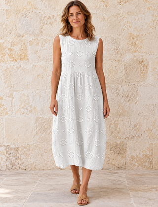 Fern | Textured Sleeveless Midi Dress — White