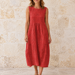 Fern | Textured Sleeveless Midi Dress — Red
