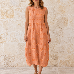 Fern | Textured Sleeveless Midi Dress — Orange