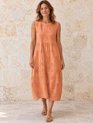 Fern | Textured Sleeveless Midi Dress — Orange