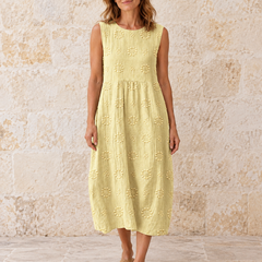 Fern | Textured Sleeveless Midi Dress — Light Yellow