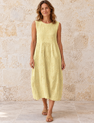 Fern | Textured Sleeveless Midi Dress — Light Yellow