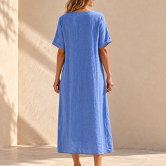 Harper | V-Neck Boho Maxi Dress — Blue - back