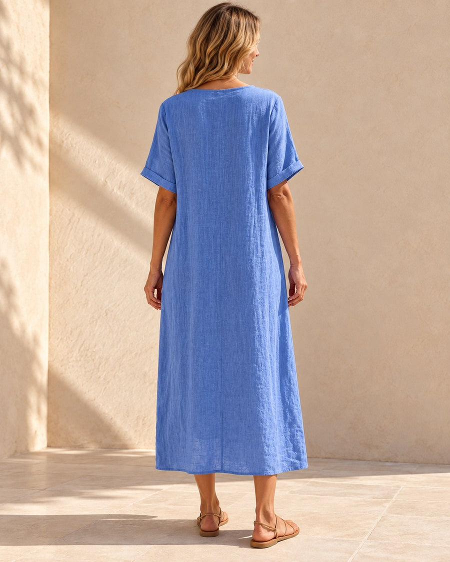 Harper | V-Neck Boho Maxi Dress — Blue - back