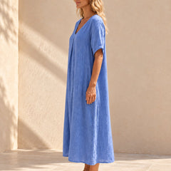 Harper | V-Neck Boho Maxi Dress — Blue - side