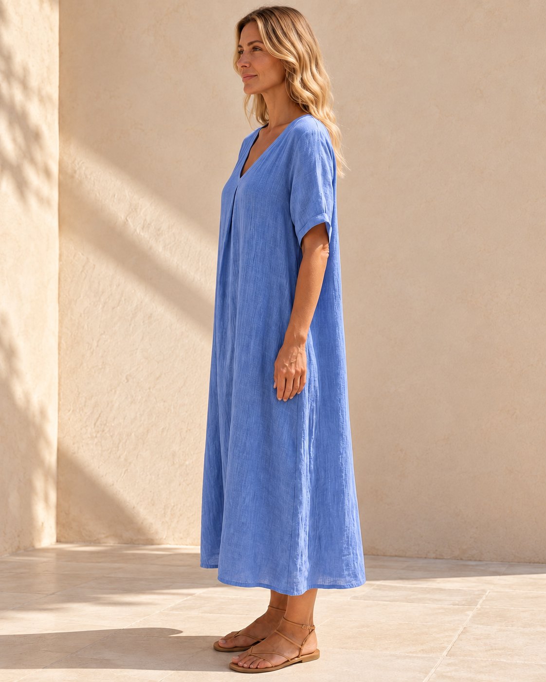 Harper | V-Neck Boho Maxi Dress — Blue - side