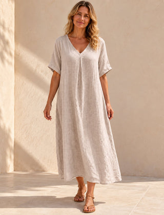 Harper | V-Neck Boho Maxi Dress — Beige