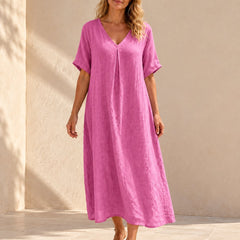 Harper | V-Neck Boho Maxi Dress — Pink
