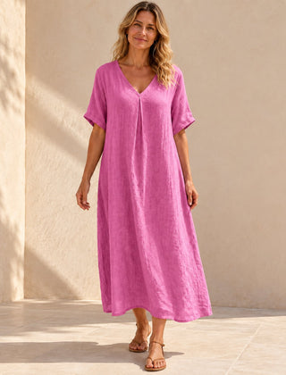 Harper | V-Neck Boho Maxi Dress — Pink