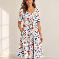 Harper | Floral Pocket Dress — Red floral, front view