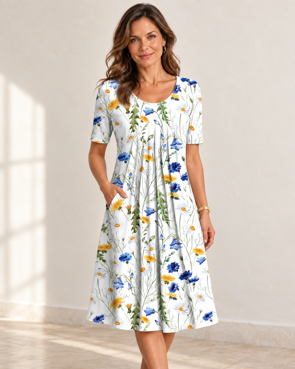 Harper | Floral Pocket Dress — Yellow floral