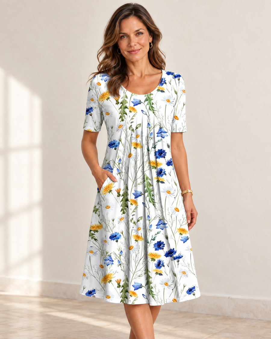 Harper | Floral Pocket Dress — Yellow floral