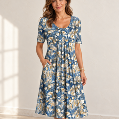 Harper | Floral Pocket Dress — Light blue floral