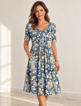 Harper | Floral Pocket Dress — Light blue floral